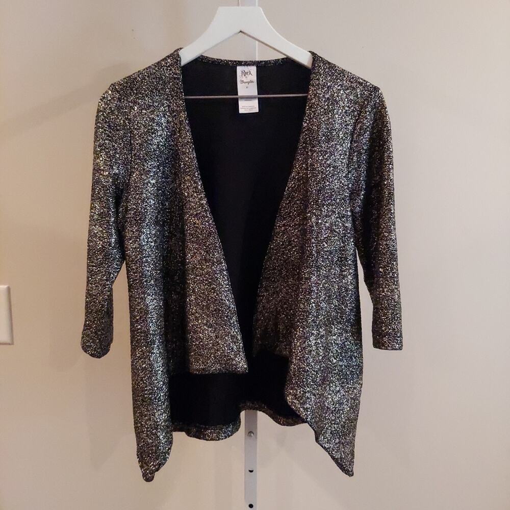 Rock 45 Wrangler Cardigan Size Medium Metallic Sparkle Rodeo Concert 3/4‎ Sleeve